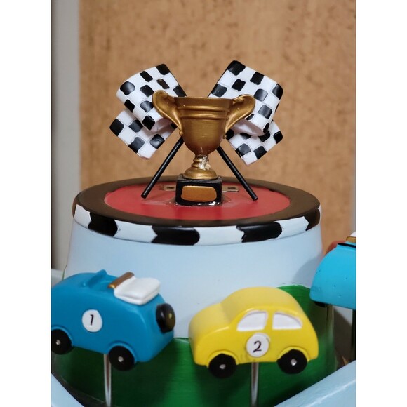 San Francisco Music Box Company Race Cars Roller Coaster Checkered Flags - Picture 2 of 4